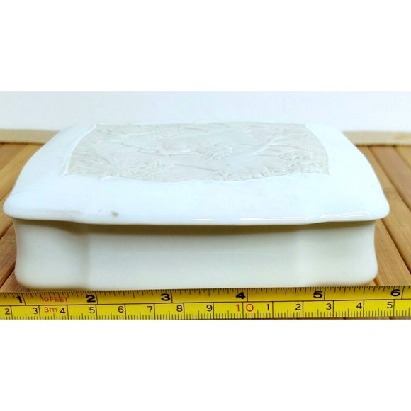 Vintage Rare Glossy Ceramic Art Trinket Box w/ Leaping Deer on Top Cover - 6x5" - Picture 4 of 12